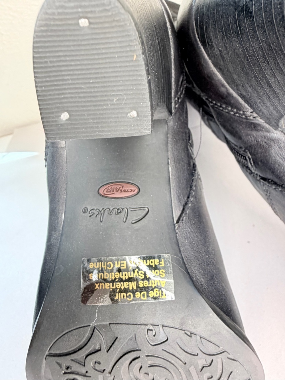 Clarks black leather/suede knee high heeled boots - Picture 9 of 11